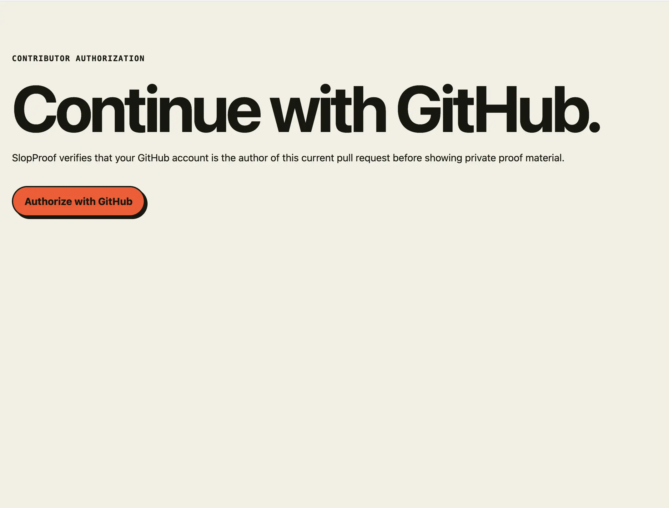 Contributor authorization screen with a GitHub authorization button