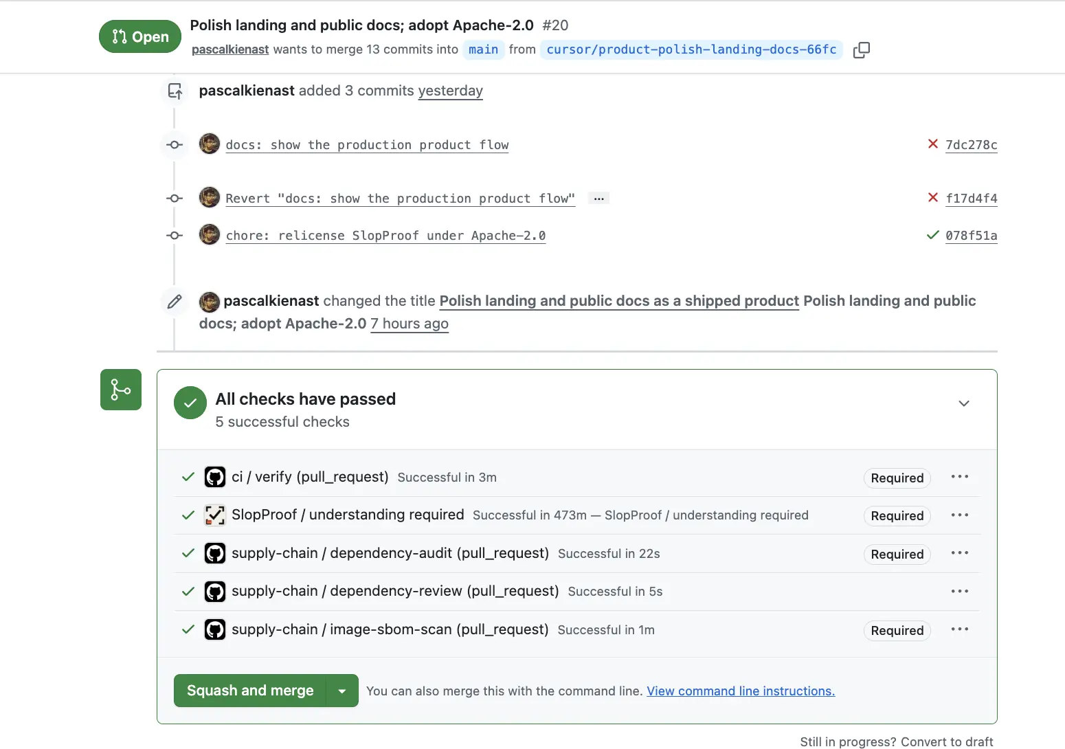 GitHub pull request with all required checks passed, including the understanding check